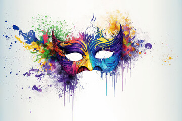  Carnival mask isolated on white background, watercolor style, generative ai 