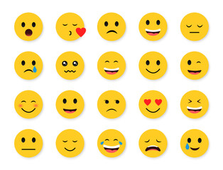 Fototapeta premium Emoticons icon set. Emoji stickers. Cartoon smile icon. Vector
