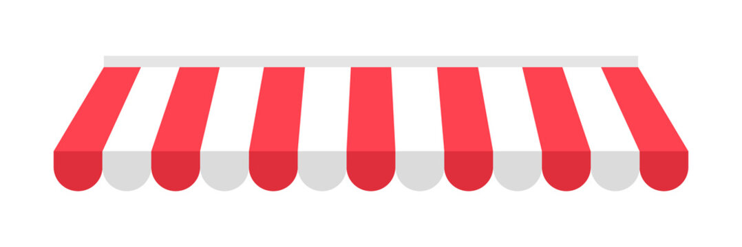 Outdoor striped awning. Shop canopy. Sunshade for the store, market, cafe, hotel or etc. Vector illustration.
