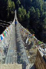 Hillary suspension Bridge near Namche Bazaar over Dudh Koshi river in Sagarmatha National Park,...