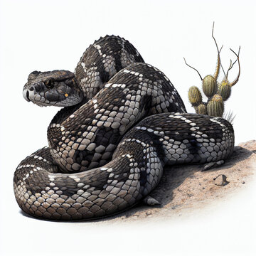 Arizona Black Rattlesnake full body image with white background ultra realistic



