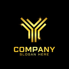 Premium gold letter Y logo design with line style for personal identity and business name