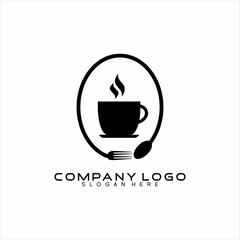 Coffee cup logo design with spoon and fork on circle. The logo can be used for cafe and restaurant businesses.