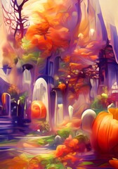 art color of halloween village