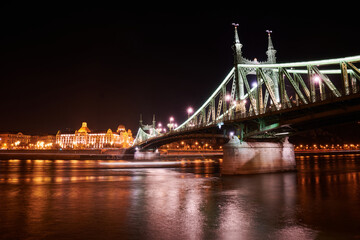 Scenic view of the Szabadsag Bridge that is located in the Hungarian capital city of Budapest