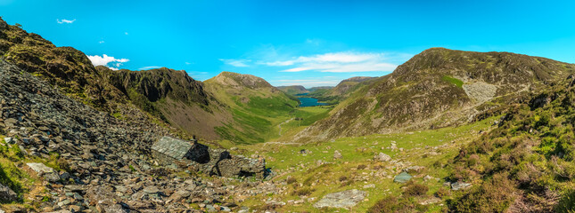  Panoramic view of Warnscale bothy which overlooks the Buttermere Valley in the English Lake District