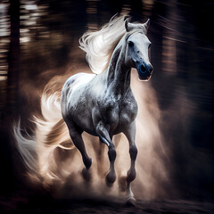 Horse in forest, created with Generative AI technology.