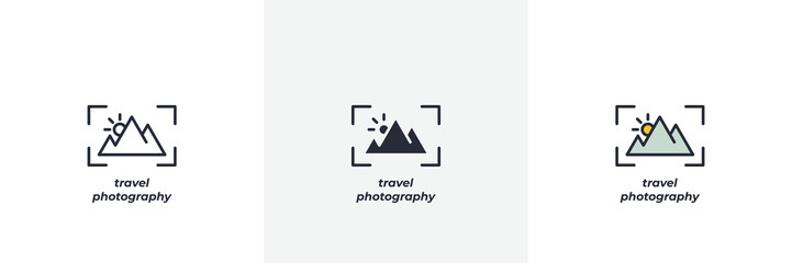 travel photography icon. Line, solid and filled outline colorful version, outline and filled vector sign. Idea Symbol, logo illustration. Vector graphics