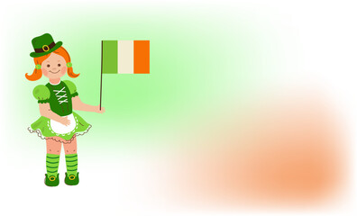  girl in Irish costumes. St. Patrick's Day.Vector doodle cartoon set illustration.