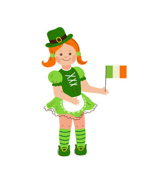 Boy and girl in Irish costumes. St. Patrick's Day.Vector doodle cartoon set illustration.