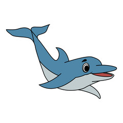 Cute friendly dolphin. Dolphin sea animal vector illustration isolated on white background