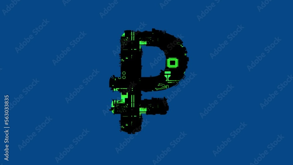 Poster rouble sign - technologic cyberpunk alphabet with green highlight, isolated - loop video