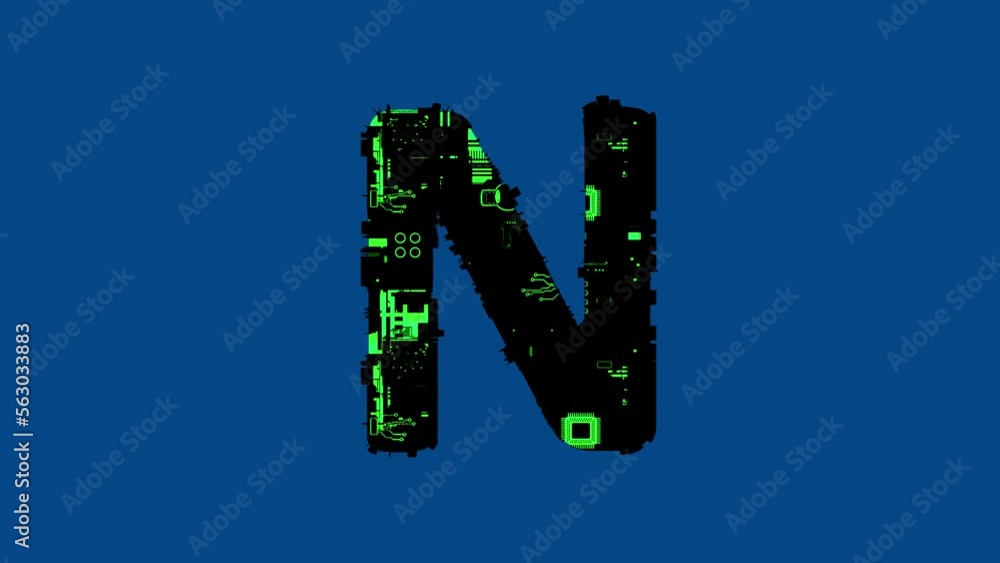 Poster letter n - technologic cyber punk font with green highlight, isolated - loop video