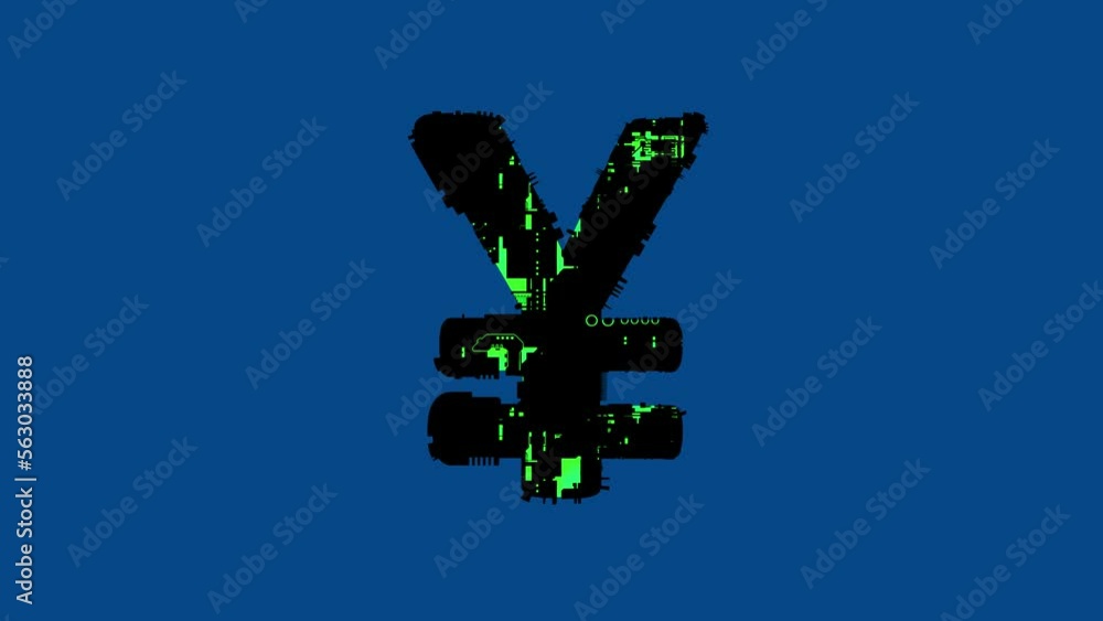 Poster yen symbol - technological cyber punk font with green highlight, isolated - loop video