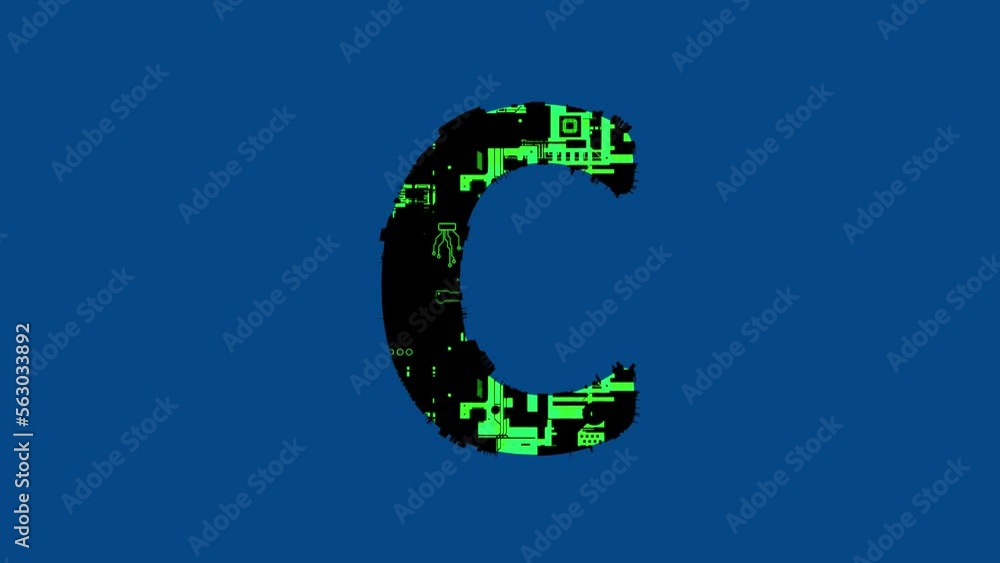 Poster letter c - technological cyberpunk alphabet with green highlight, isolated - loop video