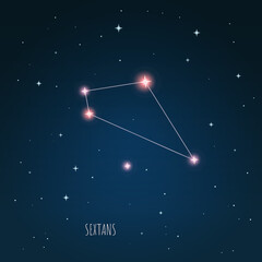 Fototapeta na wymiar Constellation scheme in starry sky. Open space. Vector illustration Sextans constellation through a telescope