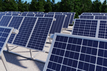 Solar panels, photovoltaic, alternative electricity source, 3d rendering