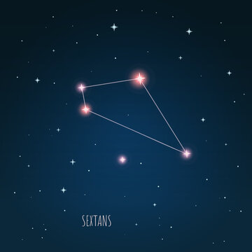 Constellation scheme in starry sky. Open space. Vector illustration Sextans constellation through a telescope