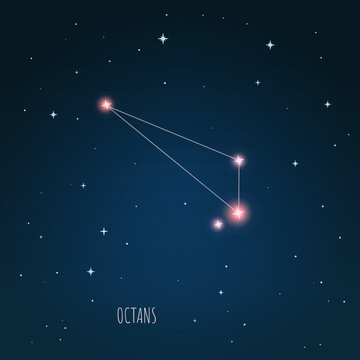 Constellation scheme in starry sky. Open space. Vector illustration Octans constellation through a telescope