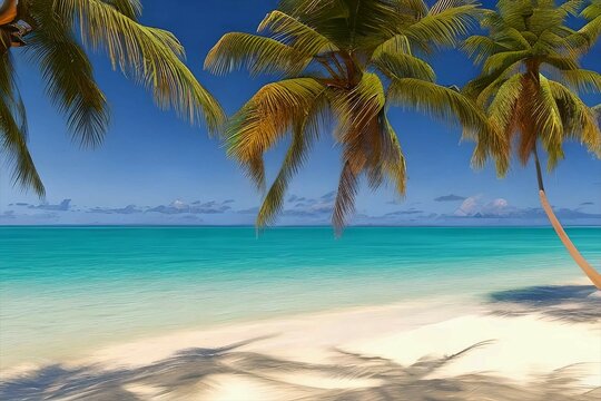 beach with palm trees and deep blue water © tl6781