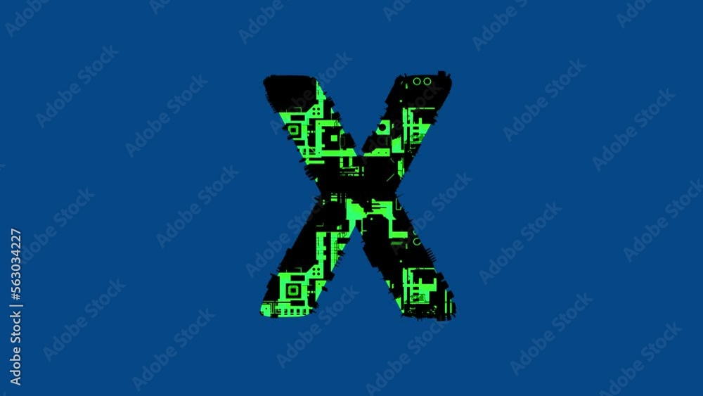 Poster letter x - technologic cyberpunk font with green highlight, isolated - loop video