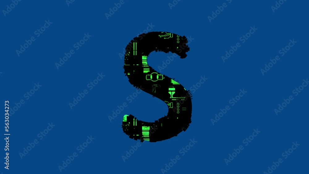 Poster letter s - technologic cyberpunk font with green highlight, isolated - loop video