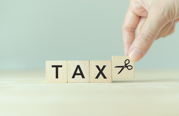 Tax cuts, tax reduction concept. Tax relief for individuals or businesses experiencing financial...