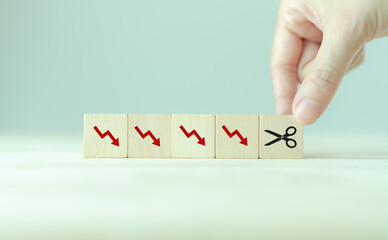 Cutting losses concept. Cut or eliminate the loss of the red chart to protect gains, limit losses...