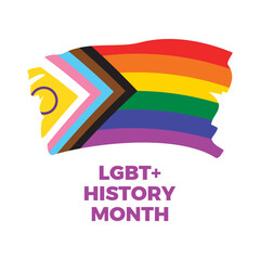 LGBT+ History Month vector. Grunge progress LGBTQIA pride flag icon vector isolated on a white background. LGBT paintbrush flag graphic design element