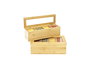 wooden box with tea bags