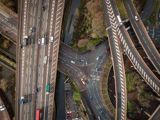 Spaghetti Junction at Rush Hour Aerial View