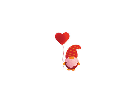 Valentines day gnome with heart shaped balloon