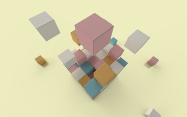 積み上げられるカラフルなキューブの3Dイラストレーション