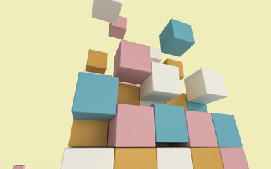 積み上げられるカラフルなキューブの3Dイラストレーション