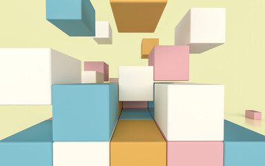 積み上げられるカラフルなキューブの3Dイラストレーション