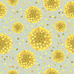 Vector seamless abstract pattern. Yellow circles on light greem background. Soft geometric shapes. Pastel colors.