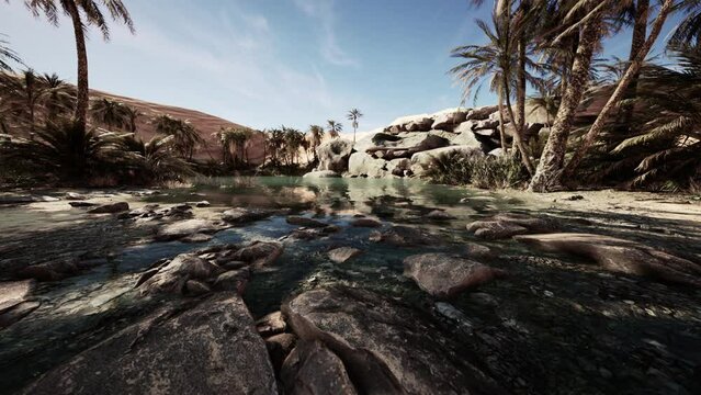 Fantasy pond oasis in a palm forest
