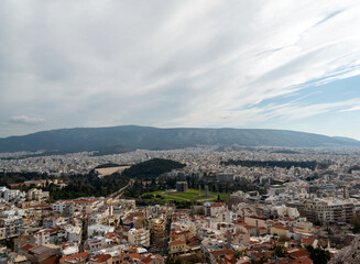 panorama view of Athens Greece and mountains