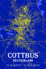 Nachtblaue moderne ästhetische Cottbus Stadtkarte