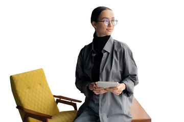 Manager business woman in formal attire holding a laptop concept office employee, isolated...