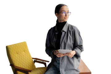 Manager business woman in formal attire holding a laptop concept office employee, isolated transparent background.
