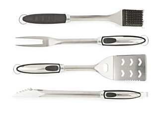 set of tools for barbecue, fork, brush, spatula

