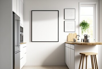 illustration of mock-up wall decor frame, empty frame in kitchen room Generative Ai	
