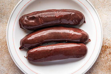 black pudding or bloody sausage healthy meal food snack on the table copy space food background...