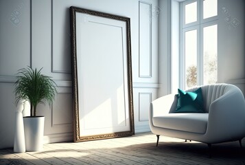 illustration of mock-up wall decor frame, empty frame in living room Generative Ai	