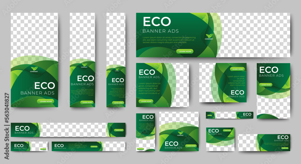 Poster nature banner design web template set, horizontal header web banner. modern gradient green cover hea