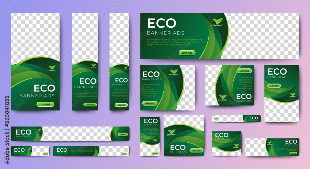 Poster nature banner design web template set, horizontal header web banner. modern gradient green cover hea