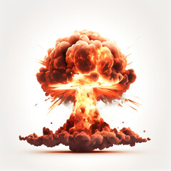 Illustration of Extremely hot nuclear explosion with sparks and smoke, isolated against white background