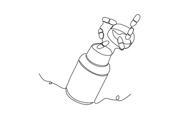 Continuous single one line drawing of medicine pill or capsule bottle. Vector illustration of container medical drug pharmacy care.