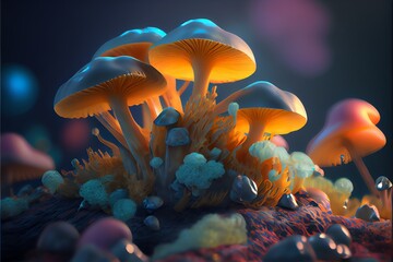 Fototapeta na wymiar Illustration of a Colorful Mushroom fungi. Generative AI
